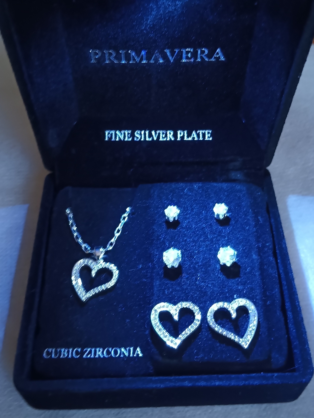 PRIMAVERA FINE SILVER PLATE NECKLACE & STUDS BOXED SET